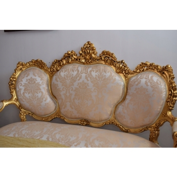 Barokowy Komplet Wypoczynkowy Wypoczynek Beżowy - Sofa + 4 Fotele + Stół