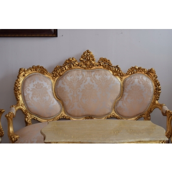 Barokowy Komplet Wypoczynkowy Wypoczynek Beżowy - Sofa + 4 Fotele + Stół