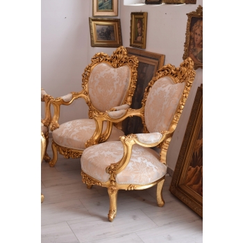 Barokowy Komplet Wypoczynkowy Wypoczynek Beżowy - Sofa + 4 Fotele + Stół