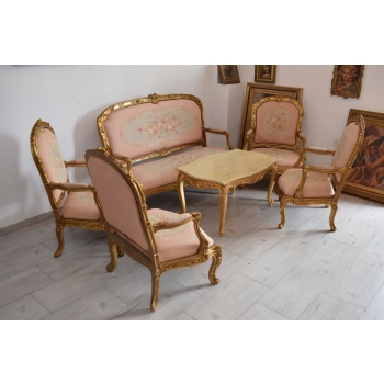 Barokowy Komplet Wypoczynkowy Wypoczynek Róż Kwiaty Sofa + 4 Fotele + Stół