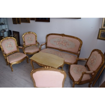 Barokowy Komplet Wypoczynkowy Wypoczynek Róż Kwiaty Sofa + 4 Fotele + Stół