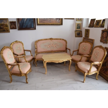 Barokowy Komplet Wypoczynkowy Wypoczynek Róż Kwiaty Sofa + 4 Fotele + Stół