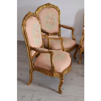 Barokowy Komplet Wypoczynkowy Wypoczynek Róż Kwiaty Sofa + 4 Fotele + Stół