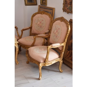 Barokowy Komplet Wypoczynkowy Wypoczynek Róż Kwiaty Sofa + 4 Fotele + Stół