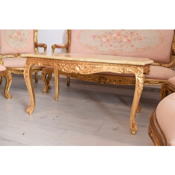 Barokowy Komplet Wypoczynkowy Wypoczynek Róż Kwiaty Sofa + 4 Fotele + Stół