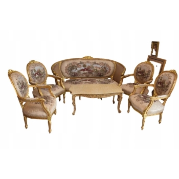 Barokowy Komplet Wypoczynkowy Wypoczynek Gobelin Sofa + 4 Fotele + Stół