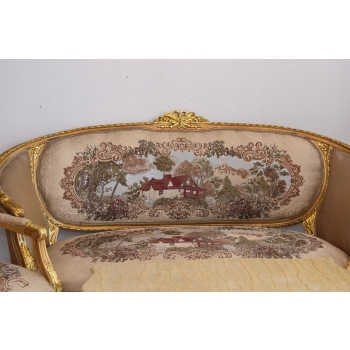 Barokowy Komplet Wypoczynkowy Wypoczynek Gobelin Sofa + 4 Fotele + Stół