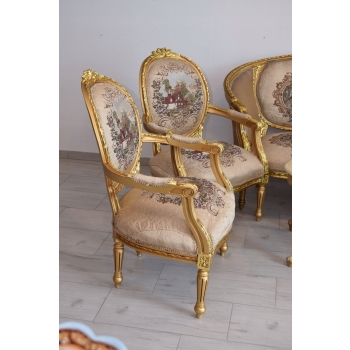 Barokowy Komplet Wypoczynkowy Wypoczynek Gobelin Sofa + 4 Fotele + Stół