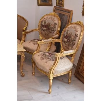 Barokowy Komplet Wypoczynkowy Wypoczynek Gobelin Sofa + 4 Fotele + Stół