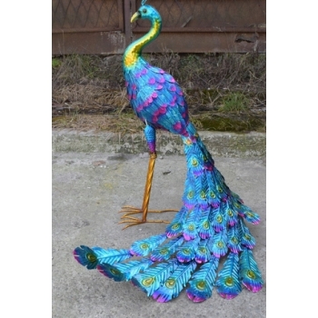 Dostojny Metalowy Paw - Kolorowy - Figura Ogrodowa - Dom Vintage Ogród