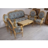 Barokowy Komplet Wypoczynkowy Wypoczynek Niebieski - Sofa + 4 Fotele + Stół