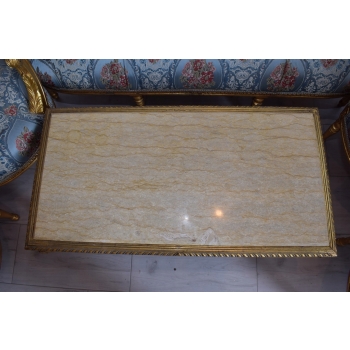 Barokowy Komplet Wypoczynkowy Wypoczynek Niebieski - Sofa + 4 Fotele + Stół