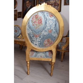 Barokowy Komplet Wypoczynkowy Wypoczynek Niebieski - Sofa + 4 Fotele + Stół