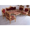 Barokowy Komplet Wypoczynkowy Wypoczynek Czerwony - Sofa + 4 Fotele + Stół