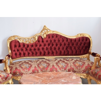 Barokowy Komplet Wypoczynkowy Wypoczynek Czerwony - Sofa + 4 Fotele + Stół