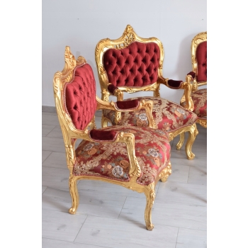 Barokowy Komplet Wypoczynkowy Wypoczynek Czerwony - Sofa + 4 Fotele + Stół