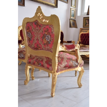 Barokowy Komplet Wypoczynkowy Wypoczynek Czerwony - Sofa + 4 Fotele + Stół