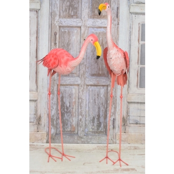 metalowy RÓŻOWY FLAMING FIGURA OGRODOWA UROCZA PARA 107 I 84 CM