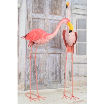 metalowy RÓŻOWY FLAMING FIGURA OGRODOWA UROCZA PARA 107 I 84 CM