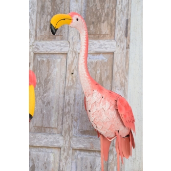 metalowy RÓŻOWY FLAMING FIGURA OGRODOWA UROCZA PARA 107 I 84 CM
