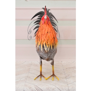 Metalowy Kogut - Figura Ogrodowa - Kolorowy Kurczak Kura - Dekoracja