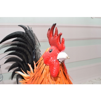 Metalowy Kogut - Figura Ogrodowa - Kolorowy Kurczak Kura - Dekoracja