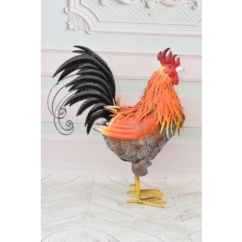 Metalowy Kogut - Figura Ogrodowa - Kolorowy Kurczak Kura - Dekoracja