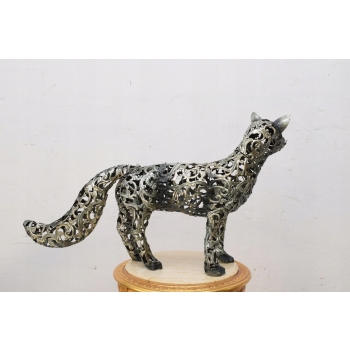 Groźny Metalowy Szary Lis - Metalowa Figura Vintage - Rękodzieło