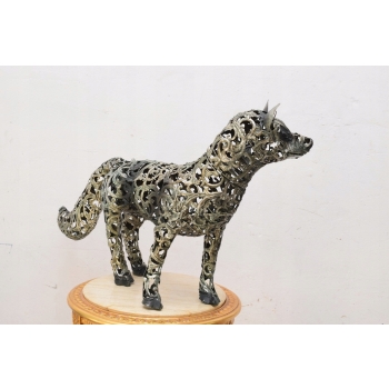 Groźny Metalowy Szary Lis - Metalowa Figura Vintage - Rękodzieło