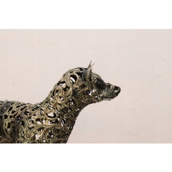 Groźny Metalowy Szary Lis - Metalowa Figura Vintage - Rękodzieło