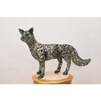 Groźny Metalowy Szary Lis - Metalowa Figura Vintage - Rękodzieło