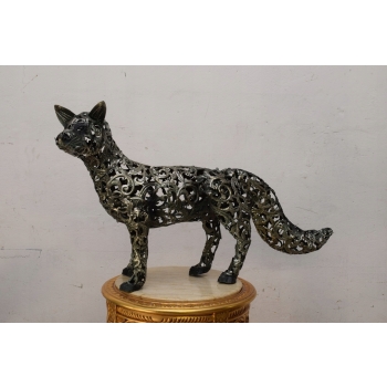 Groźny Metalowy Szary Lis - Metalowa Figura Vintage - Rękodzieło