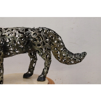 Groźny Metalowy Szary Lis - Metalowa Figura Vintage - Rękodzieło