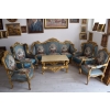 Barokowy Komplet Wypoczynkowy Wypoczynek NIEBIESKI - Sofa + 4 Fotele + Stół