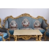 Barokowy Komplet Wypoczynkowy Wypoczynek NIEBIESKI - Sofa + 4 Fotele + Stół