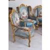 Barokowy Komplet Wypoczynkowy Wypoczynek NIEBIESKI - Sofa + 4 Fotele + Stół