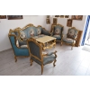 Barokowy Komplet Wypoczynkowy Wypoczynek NIEBIESKI - Sofa + 4 Fotele + Stół