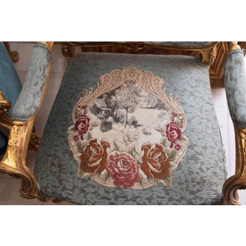 Barokowy Komplet Wypoczynkowy Wypoczynek NIEBIESKI - Sofa + 4 Fotele + Stół