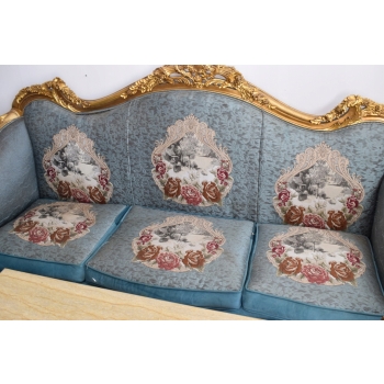 Barokowy Komplet Wypoczynkowy Wypoczynek NIEBIESKI - Sofa + 4 Fotele + Stół