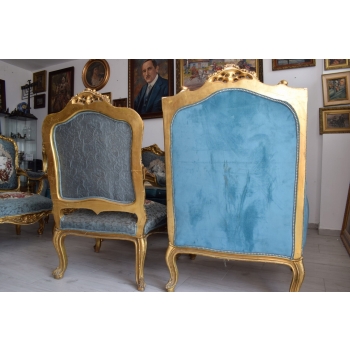 Barokowy Komplet Wypoczynkowy Wypoczynek NIEBIESKI - Sofa + 4 Fotele + Stół