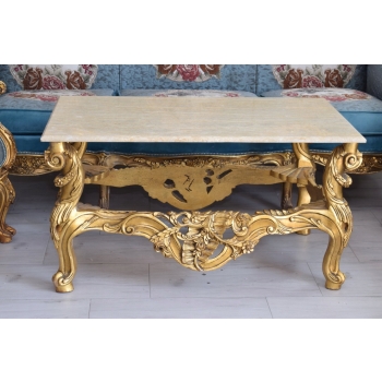 Barokowy Komplet Wypoczynkowy Wypoczynek NIEBIESKI - Sofa + 4 Fotele + Stół