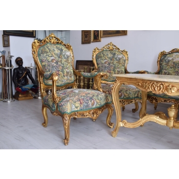 MYŚLIWSKI Barokowy Komplet Wypoczynkowy Wypoczynek - Sofa + 4 Fotele + Stół