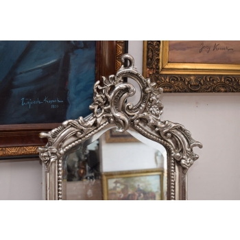 Lustro Długie Wąskie - Secesja Srebrne - 177 x 53 cm Kryształowe Drewniane