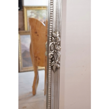 Lustro Długie Wąskie - Secesja Srebrne - 177 x 53 cm Kryształowe Drewniane