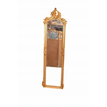 Lustro Długie Wąskie - Secesja Złote - 177 x 53 cm Kryształowe Drewniane