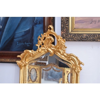 Lustro Długie Wąskie - Secesja Złote - 177 x 53 cm Kryształowe Drewniane
