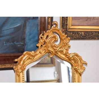 Lustro Długie Wąskie - Secesja Złote - 177 x 53 cm Kryształowe Drewniane