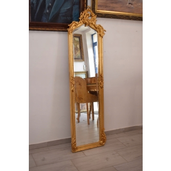 Lustro Długie Wąskie - Secesja Złote - 177 x 53 cm Kryształowe Drewniane