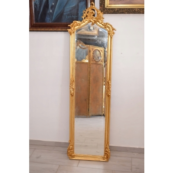 Lustro Długie Wąskie - Secesja Złote - 177 x 53 cm Kryształowe Drewniane