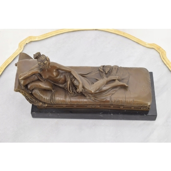 A. Canova - Dama na Szezlongu Figura Rzeźba z Brązu + Marmur - Francja